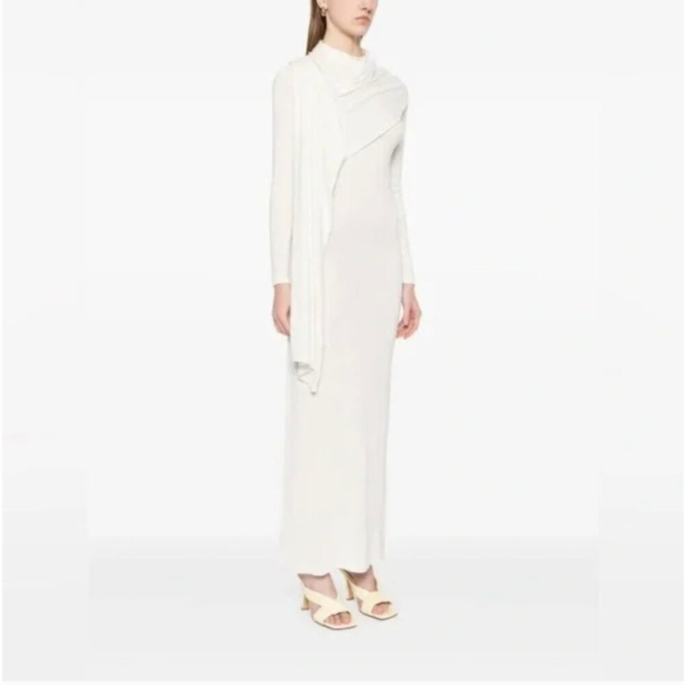 AYA MUSE scarf-detail longsleeved maxi dress Cream NWT $986 S